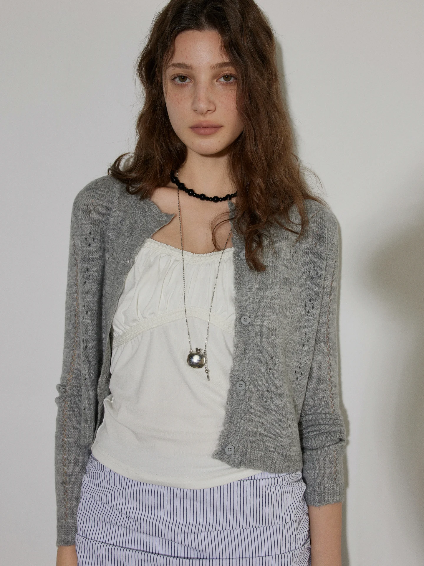 

Lofi Choose Женский вязаный открытый кардиган с вырезом из кружева, свободный крой, универсальный топ для поездок на работу, длинный све, круглый Ne Pure C...