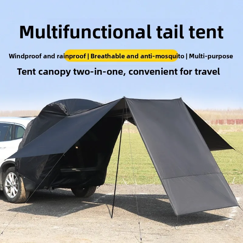 

Outdoor self-driving tour vehicle rear-mounted roof-top trunk extension tent