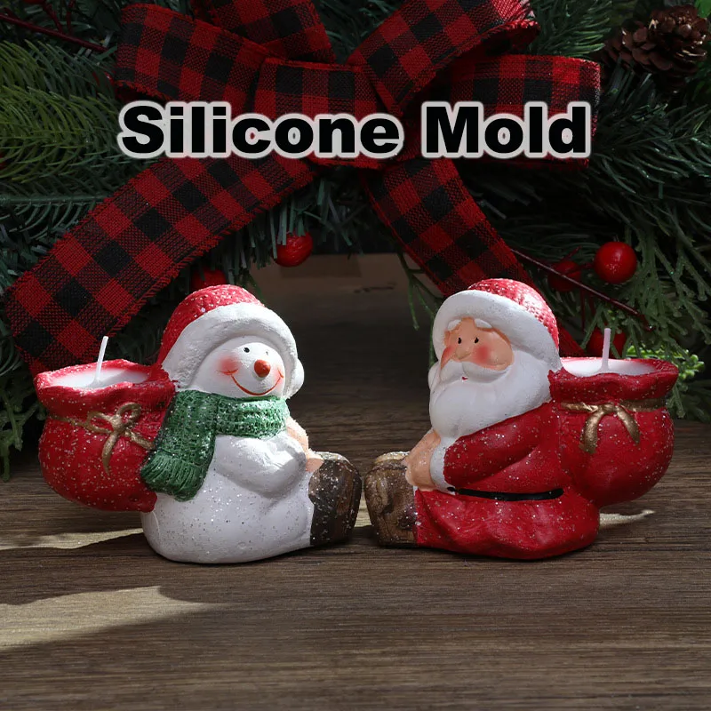 

Силиконовая форма для подсвечника Санта-Клауса с дизайном снеговика, чашка для рождественской свечи своими руками, декор из смолы и штукатурки для праздничного подарка