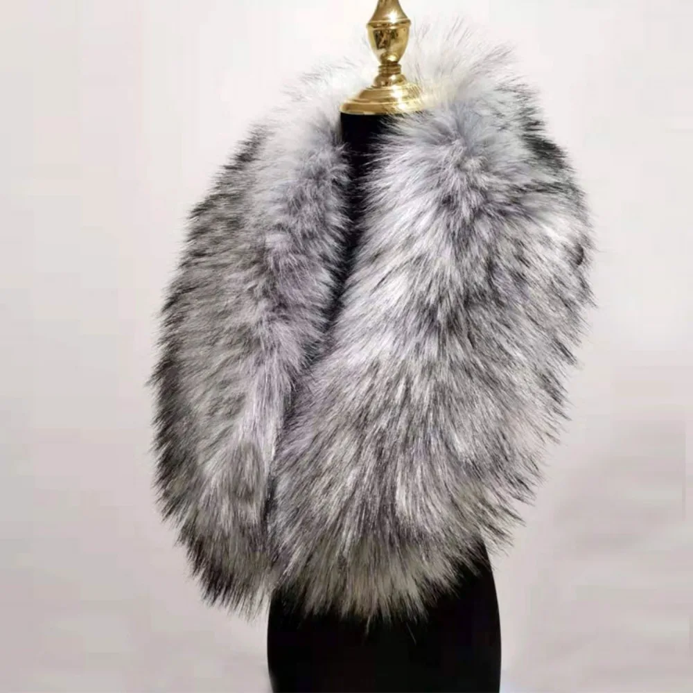 New 80cm Large Faux Fur Collar Detachable Keep Warm Fur Gray Collar Jackets Hood Shawl Coat Scarves Shawl Collar