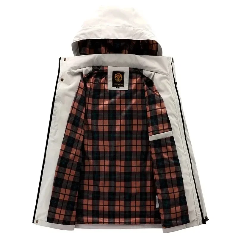 Men's Casual Hooded Windbreaker Jacket Spring Autumn Windproof Waterproof Soft Shell Jackets Letters Printed Workwear Coat Men