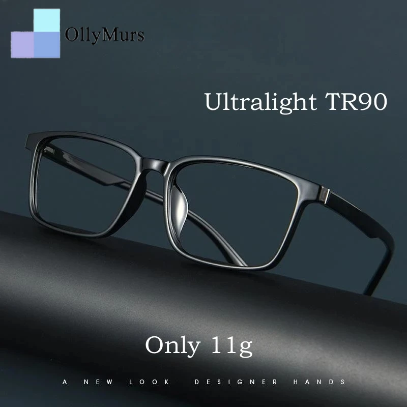 

OLLYMURS Fashion Flexible TR90 Myopia Big Face Eyewear Retro Ultra-light Square Optical Prescription Eyeglasses Frame Men A1006