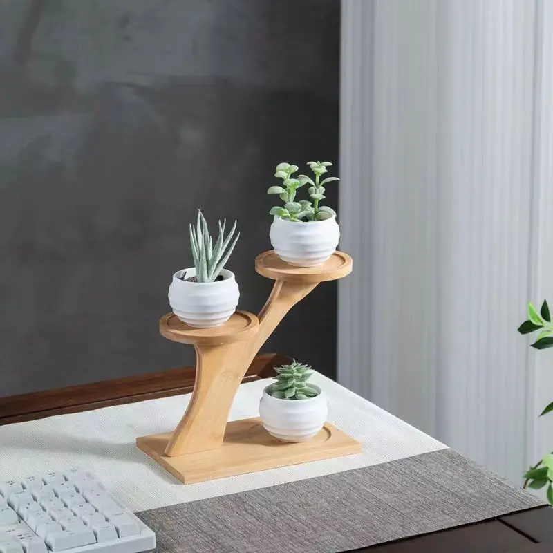 Bamboo Desktop Shelf for Organizing and Displaying Potted Plants, Perfume, Cosmetics, Toy Models