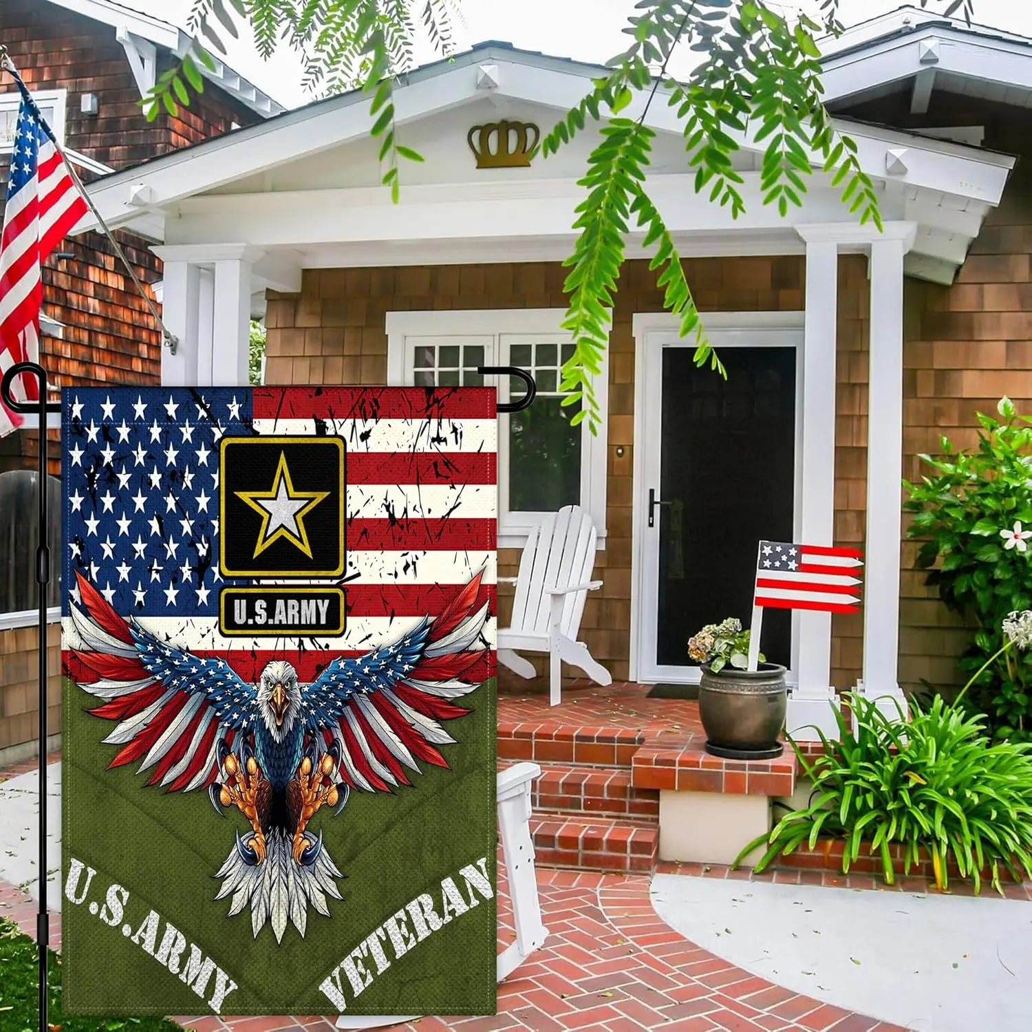 American Army Veteran Garden Flag 12x18 Inch American Eagle Military Garden Flag Double Sided Memorial Day 4th of July Independe