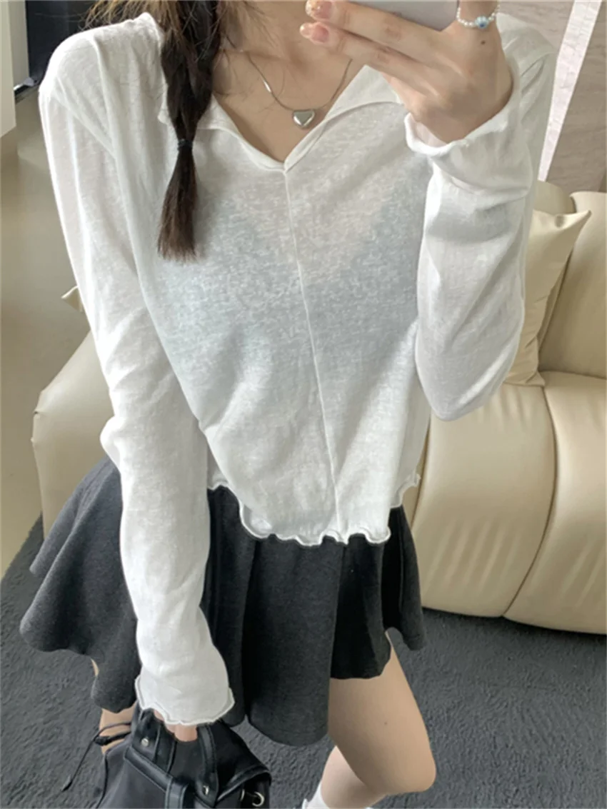 PLAMTEE Summer Thin T-Shirts Women Sunscreen Full Sleeve New Solid Chic Loose Chic All Match Casual Office Lady Gentle Tees