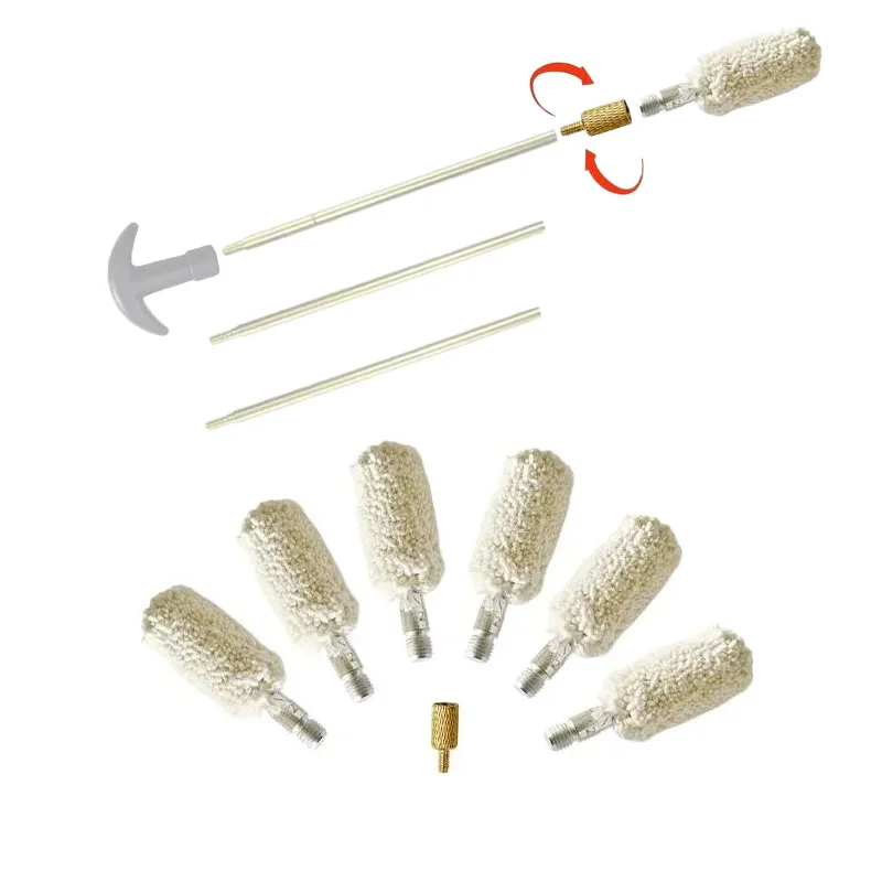 6pcs 12 Gauge Gun Bore Mop Cleaning Brushes kit 5/16-27 Thread  Brass Adapter For Hunting Accessories