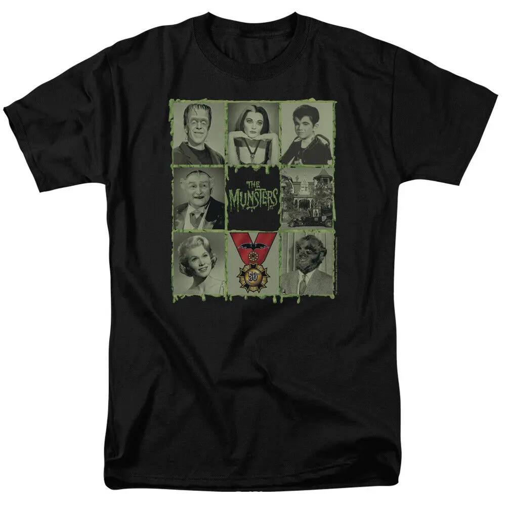 The Munsters Blocks T Shirt Mens Licensed Classic TV Lily Herman Eddie Black