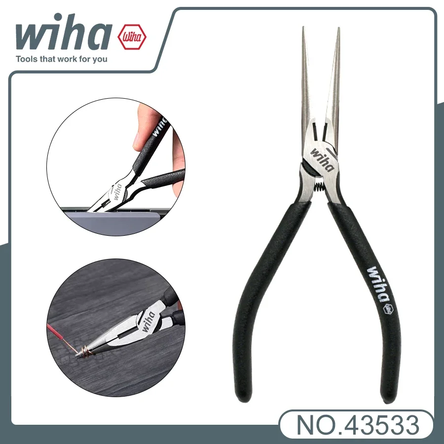 WIHA  NO.43533|45841 GermanyWiha 6 Inch Long Nose Pliers With Wire Cutter Needle Nose Pliers for Heavy Duty Cutting and Bending