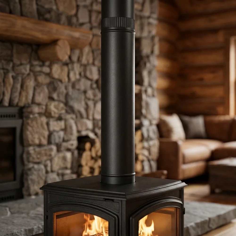 Flue Pipe 50cm Constructed from Black Stainless Steel for Wood Burning Fireplace Heat for exhaust and Thermal Stability Support