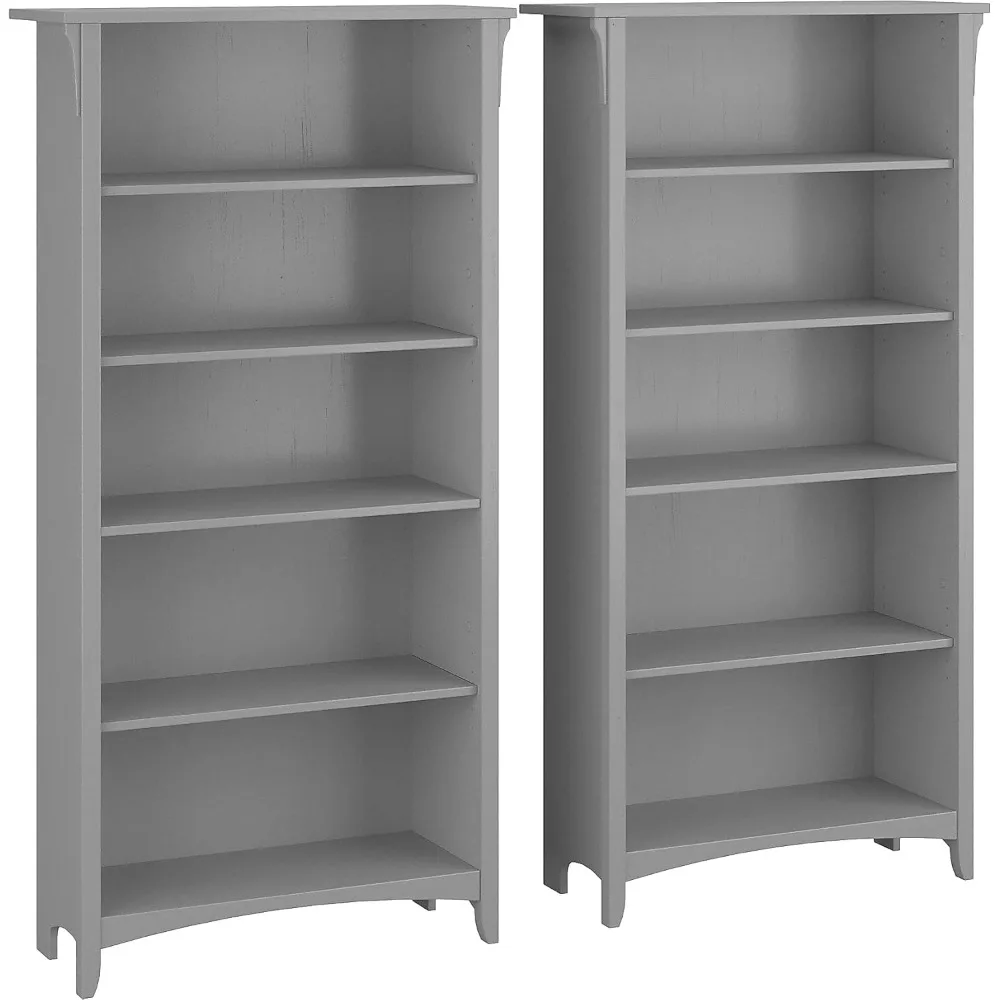 

"salinas tall 5-shelf bookcases, pair in cape cod gray, vertical storage for home office, versatile bookshelf solutions"