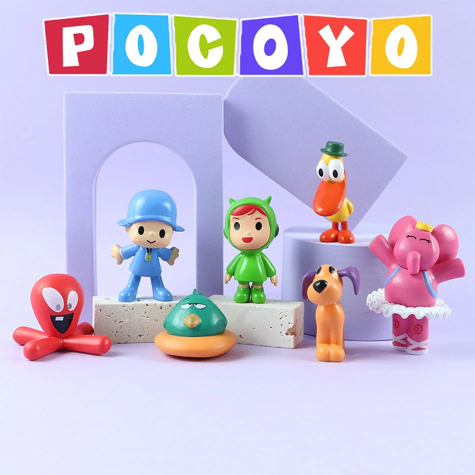 8cm Kawaii Pocoyo Animal Toy Bird Duck Elephant Figure Doll Model Scene Ornaments Anime Cartoon Q edition Pvc Toys Christmas gif