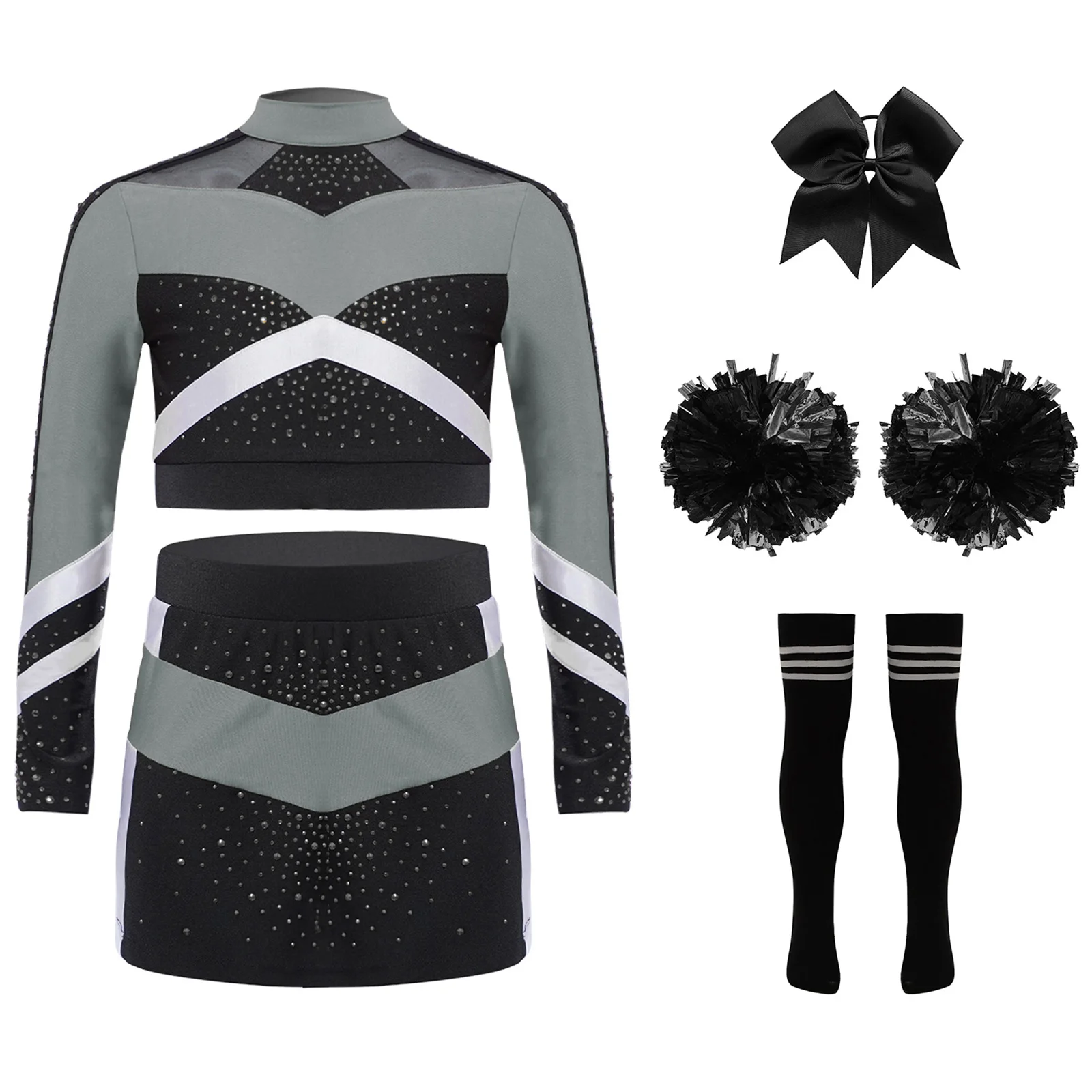 High School Cheerleader Costume for Kids Girls Halloween Cheer Uniform Dance Competition Team Sports Cheerleading Dress Up