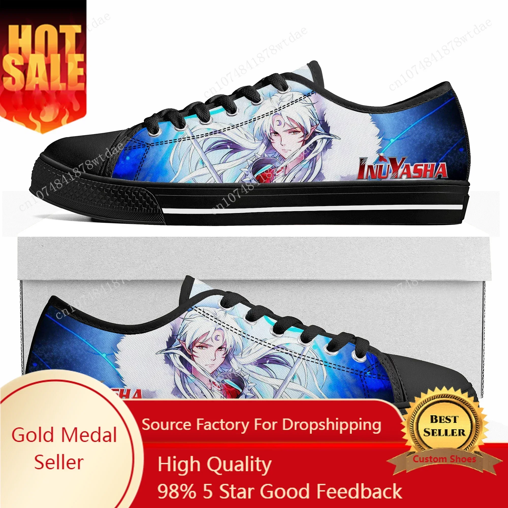 

Sesshoumaru Low Top Sneakers Womens Mens Teenager Inuyasha High Quality Canvas Sneaker Casual Anime Cartoon Customize Shoes