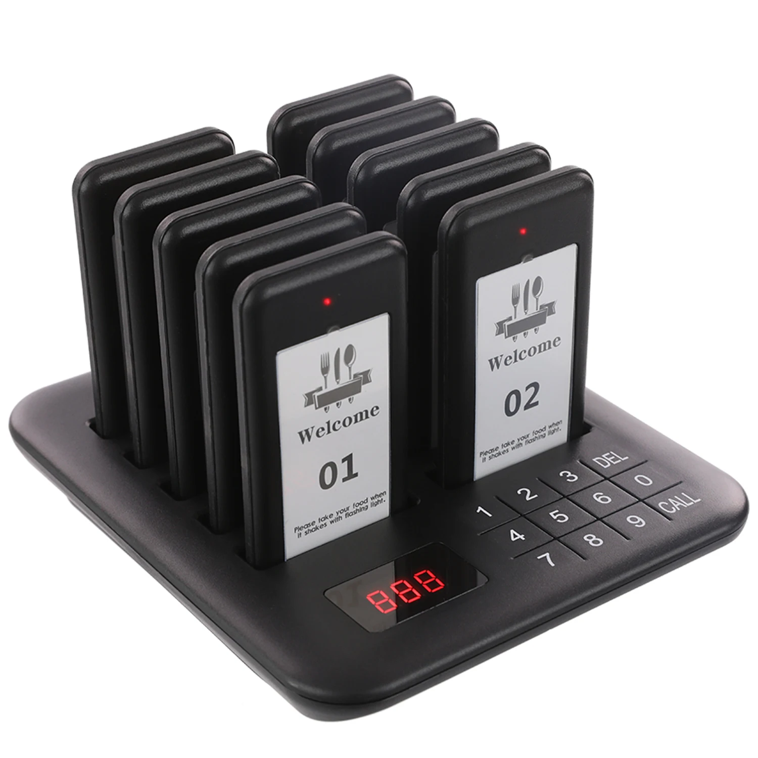 Wireless Restaurant Pager System 10 Pagers Food Truck Black Buzzer Fast Food Shop Receiver Calling System for Bar Cafe Shop