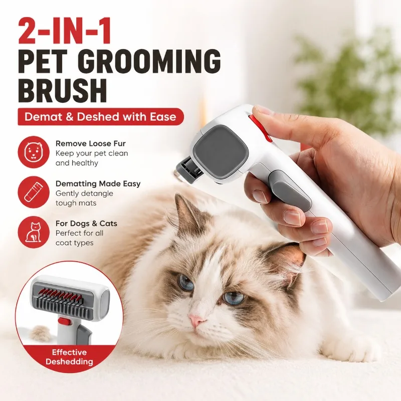 

Upgraded Dual Function Gravity Pet Comb Detangling Shedding Brush Professional Grooming Accessory Effectively Cleans Floating