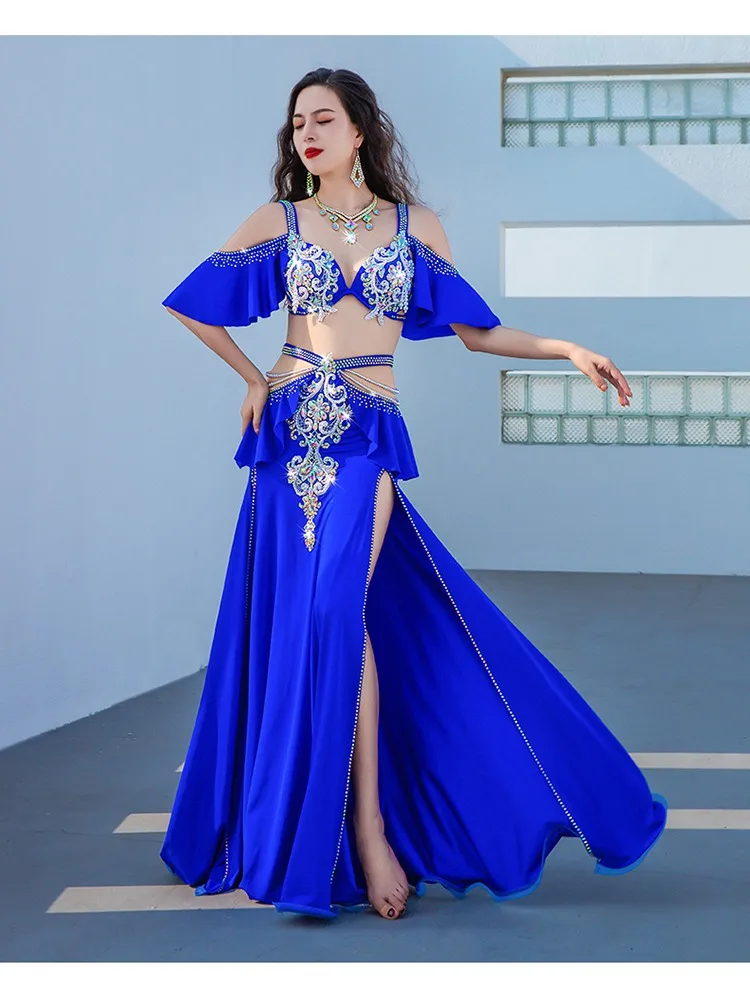 New Belly Dance Dress Heavy duty Double Fork Large Swing Dress Eastern Dance Group Competition Performance Dress