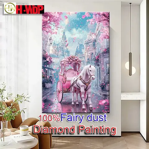 100% Fairy Dust Diamond Painting Kits Carriage Square Mosaic Embroidery White horse Cross Stitch Diamond Art Full Crystal Decor