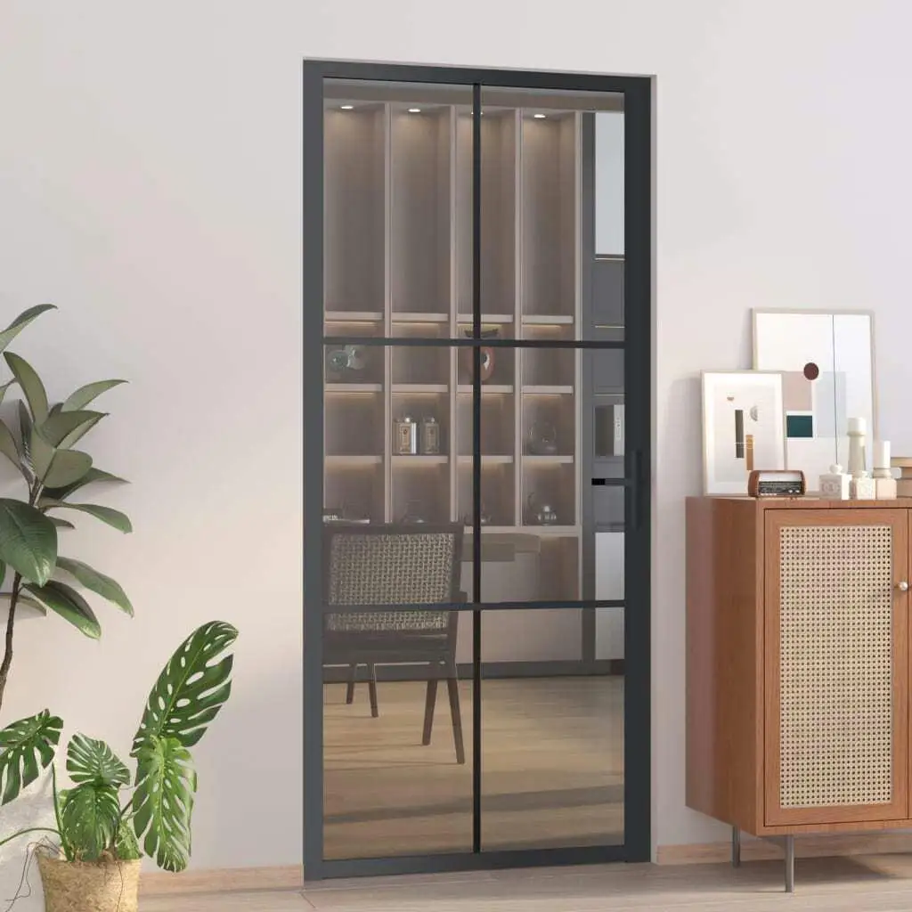 Porte Intérieure 36.6x79.3 Noir ESG Verre et Aluminium