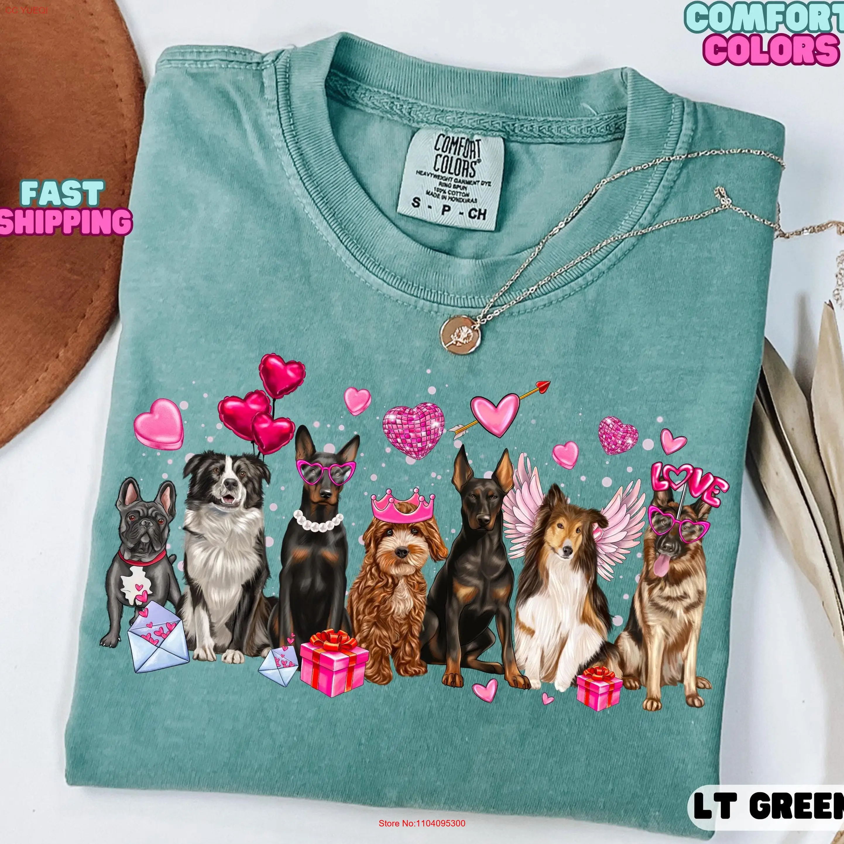 

Comfort Colors Valentine's Dogs T Shirt Cute Dog Lover Day Women Happy Valentines long or short sleeves