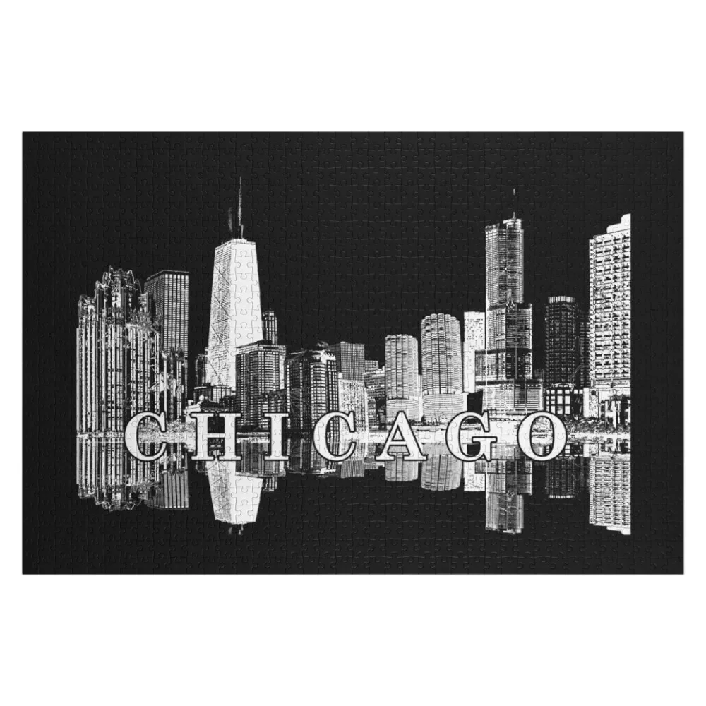 Chicago in black and white Jigsaw Puzzle Animal Customizable Gift Customizable Child Gift Puzzle