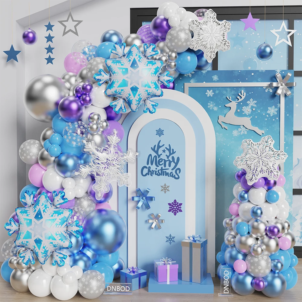 

159pcs Xmas Snowflake Balloon Garland Arch Metallic Blue Silver Latex Balloons for Winter Christmas Party Decor