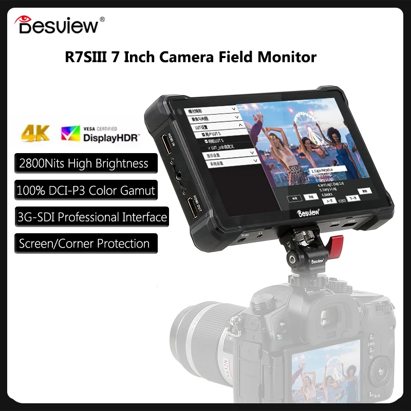 

Desview R7SIII 7 inch Camera Field Monitor 2800nits IPS Touch Screen 4K HDMI with 3G-SDI Video Monitor 3D-LUT for DSLR Camera