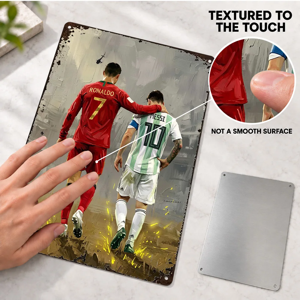 Cristiano Ronaldo And Lionel Messi Football Players Aluminum Poster Personalized Metal Sign Portrait Style Wall Art For Home Gym