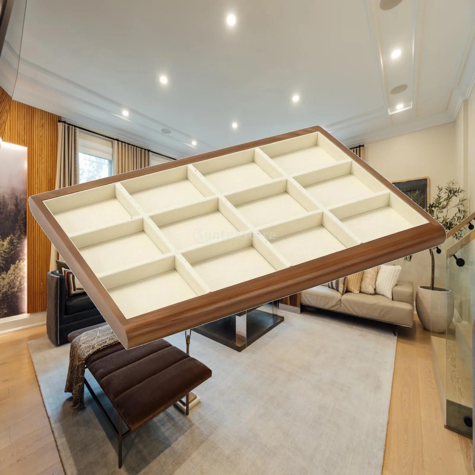 Solid Wood Jewelry Organizer Display Tray with Compartments for Rings Necklaces Pendants Storage Box Home Studio