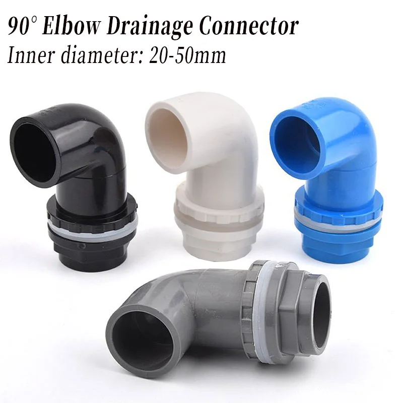 I.D20~50mm PVC 90° Elbow Drainage Connector Aquarium Fish Tank Overflow Joints Water Inlet Outlet Supply Pipe DIY Drain Fittings