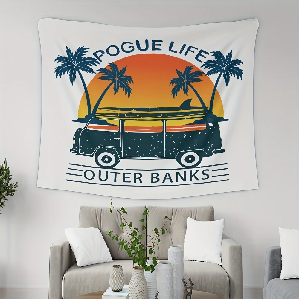 VIKAMA American Vintage Surfing Tapestry POGUE LIFE OUTER BANKS Theme Surfing Van Living Room Sofa Backdrop Wall