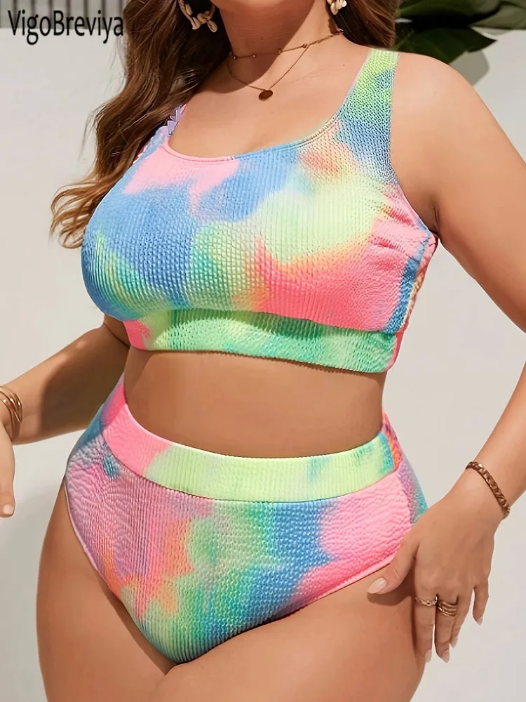 VigoBreviya 2025 Print Strapped 2-częściowy zestaw bikini Plus Size Kobiety Wysoka talia Curvy Strój kąpielowy Brazylijska dama Duży kostium