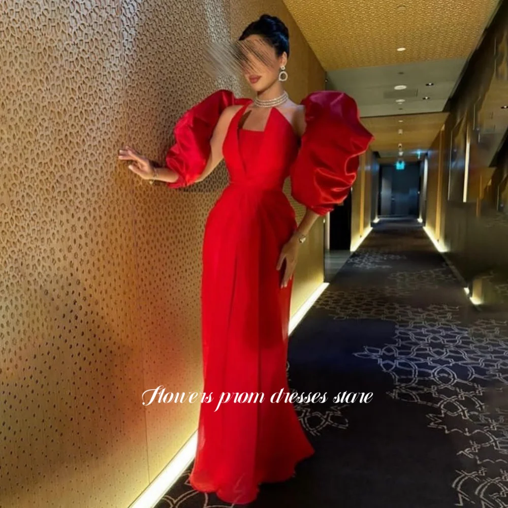 

Flowers Red Prom Dress Off Shoulder Evening Dress with Pleats Mermaid Gala Dress فساتين مناسبة رس Customized