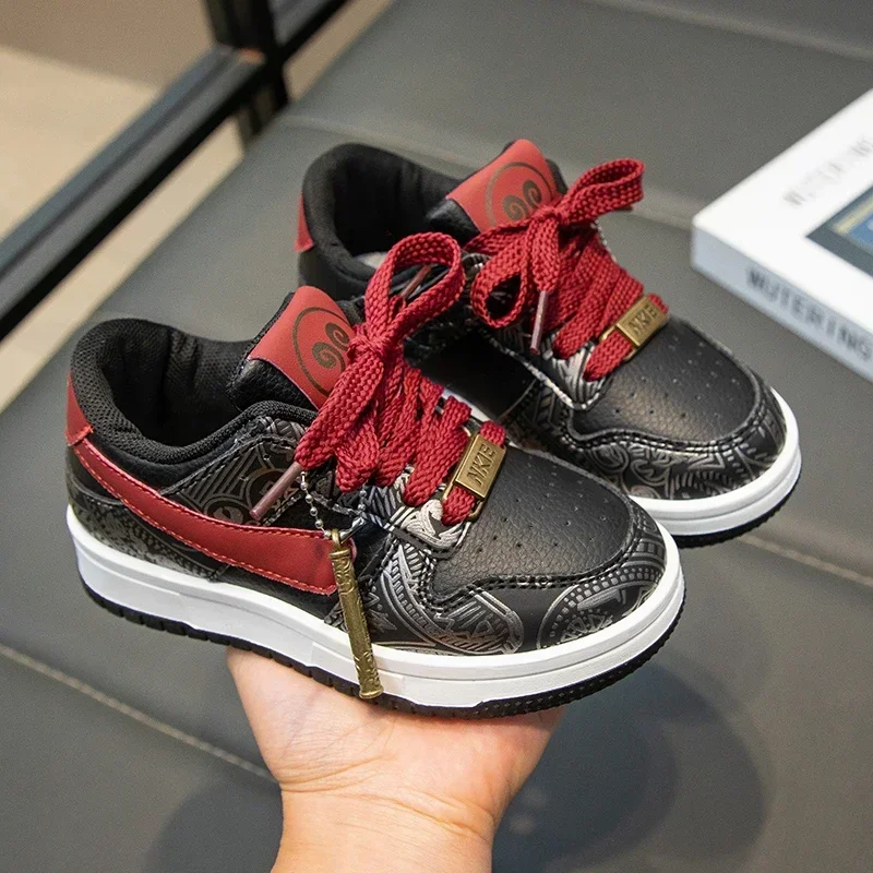 

New Kids Shoes Spring Boys Black Casual Shoes Fashion Wear-resistant Sneakers Leather Breathable Comfortable Flat Shoes