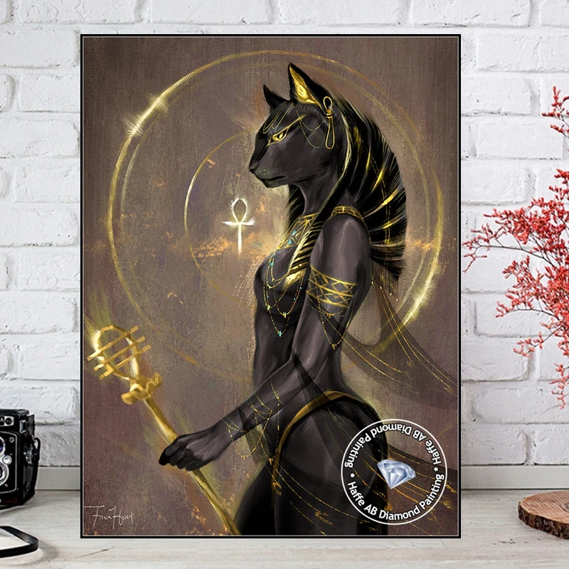 Egyptian Godness Bastet And Anubis God Diamond Art Painting AB Full Square Drills Ancient Egypt Cat Cross Stitch Home Decor