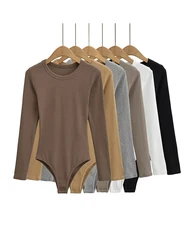 Women Long Sleeve O-neck Bodysuits Spring Autumn Basic 6 Colors Tops Jumpsuits