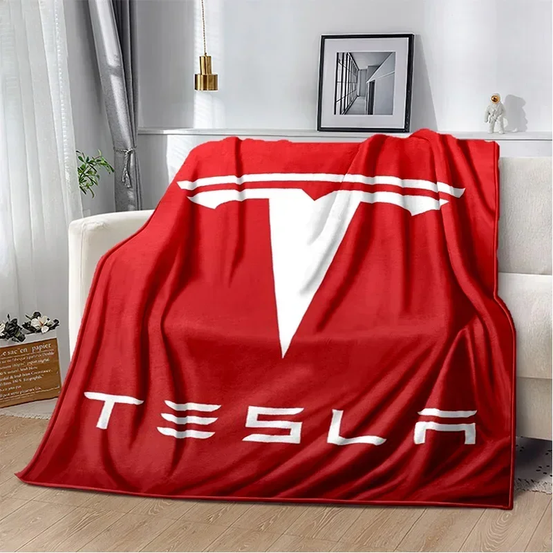 Tesla logo printed blanket Flange Warm Soft and comfortable throw bed linings birthday gift Picnic Camping Lunch Break a23