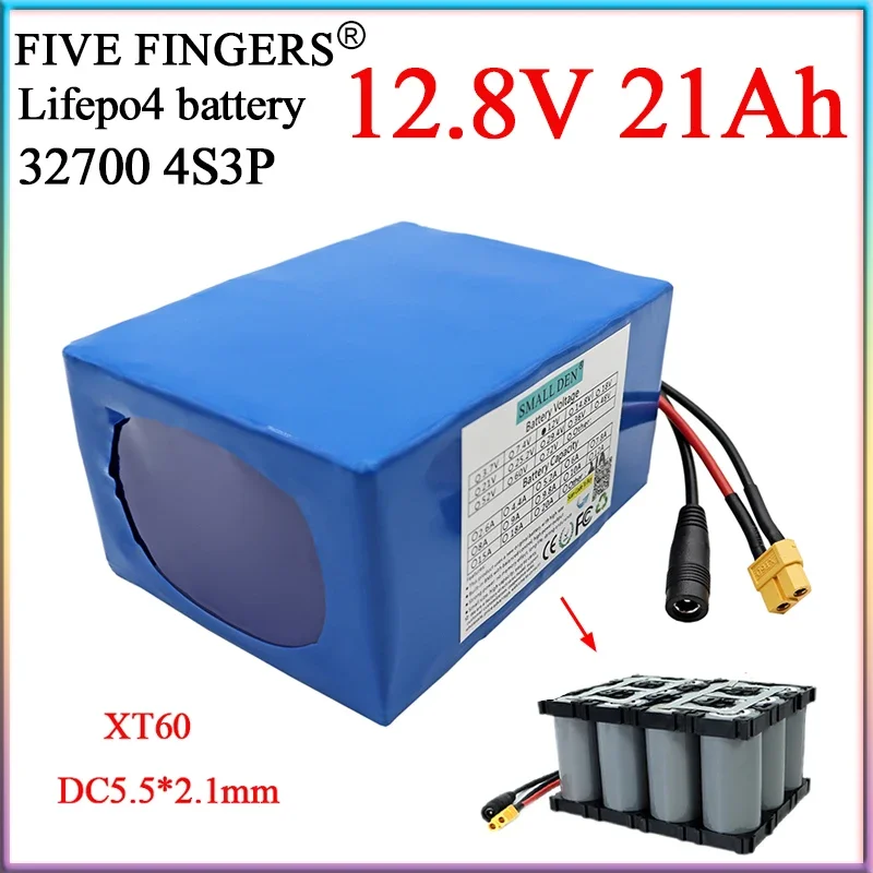 12.8V 21Ah Lifepo4 Battery Pack 32700 4S3P Rechargeable Cells Built-in 40A BMS For Sprayer Device LED Lamp Surveillance Camera