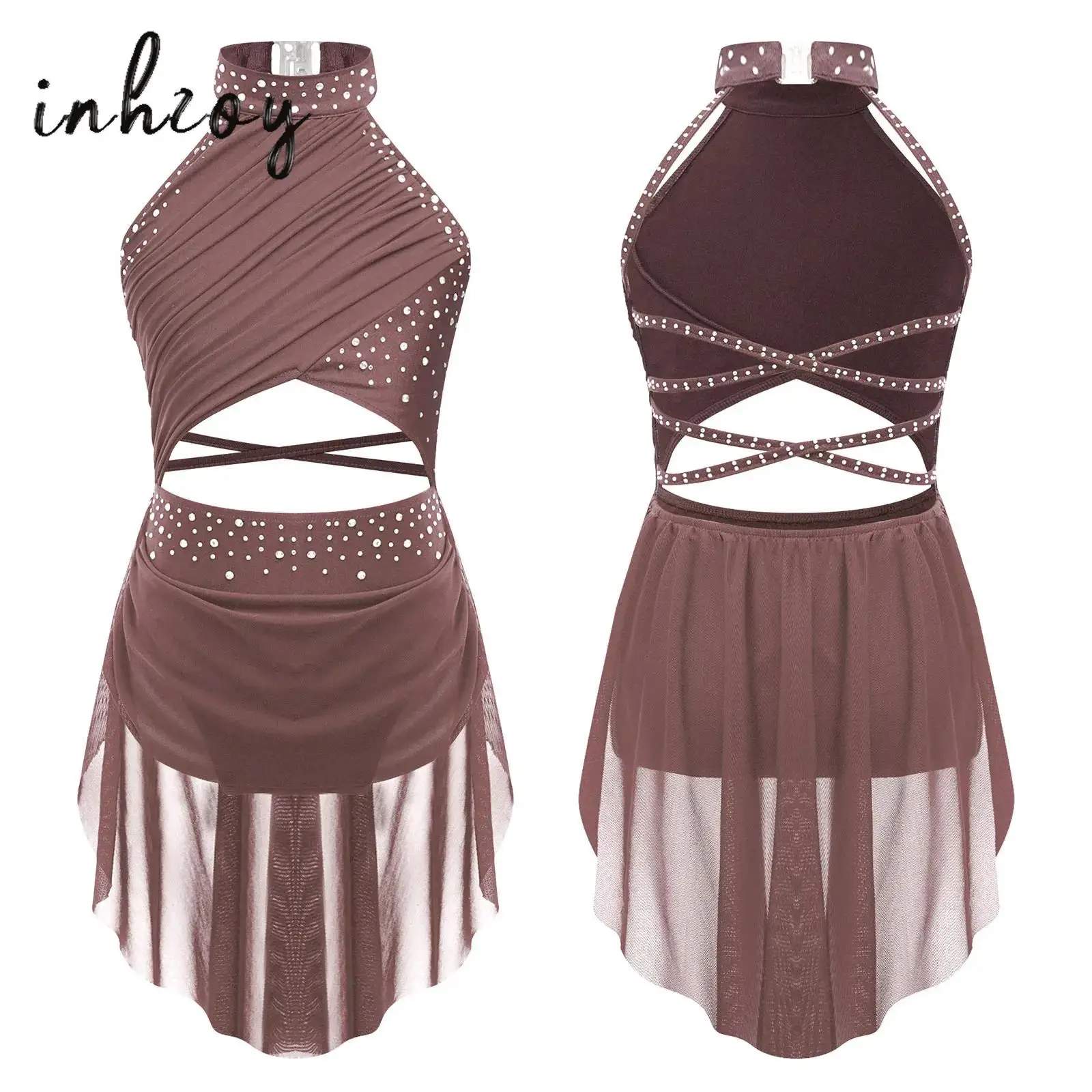 Robe de danse lyrique moderne pour enfants filles, justaucorps de gymnastique, patinage artistique, Costume à bretelles au dos, robes de Jazz latine