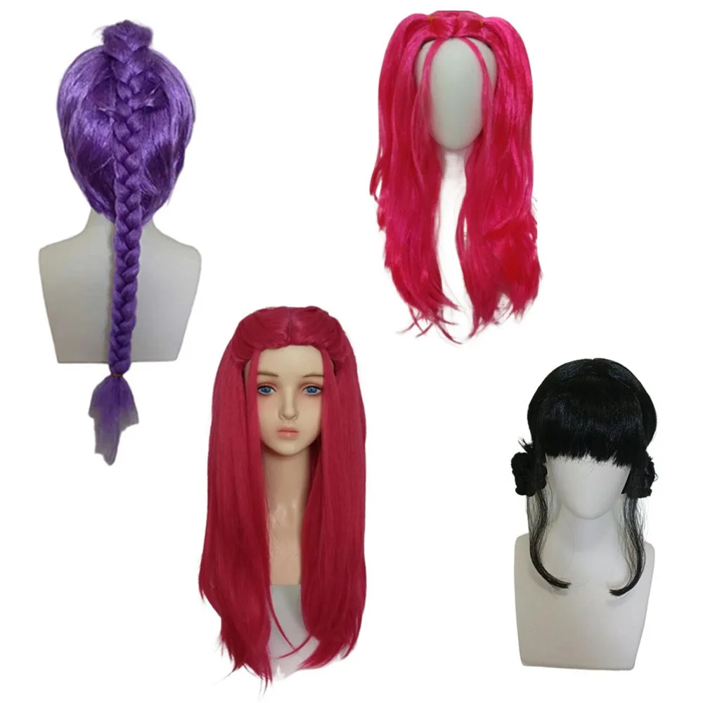 2025 NEW Movie Kpop Kids Girls Cosplay Wig Mira Rumi Zoey Demon Hunters Purple Black Red Long Hair Halloween Cosplay Props