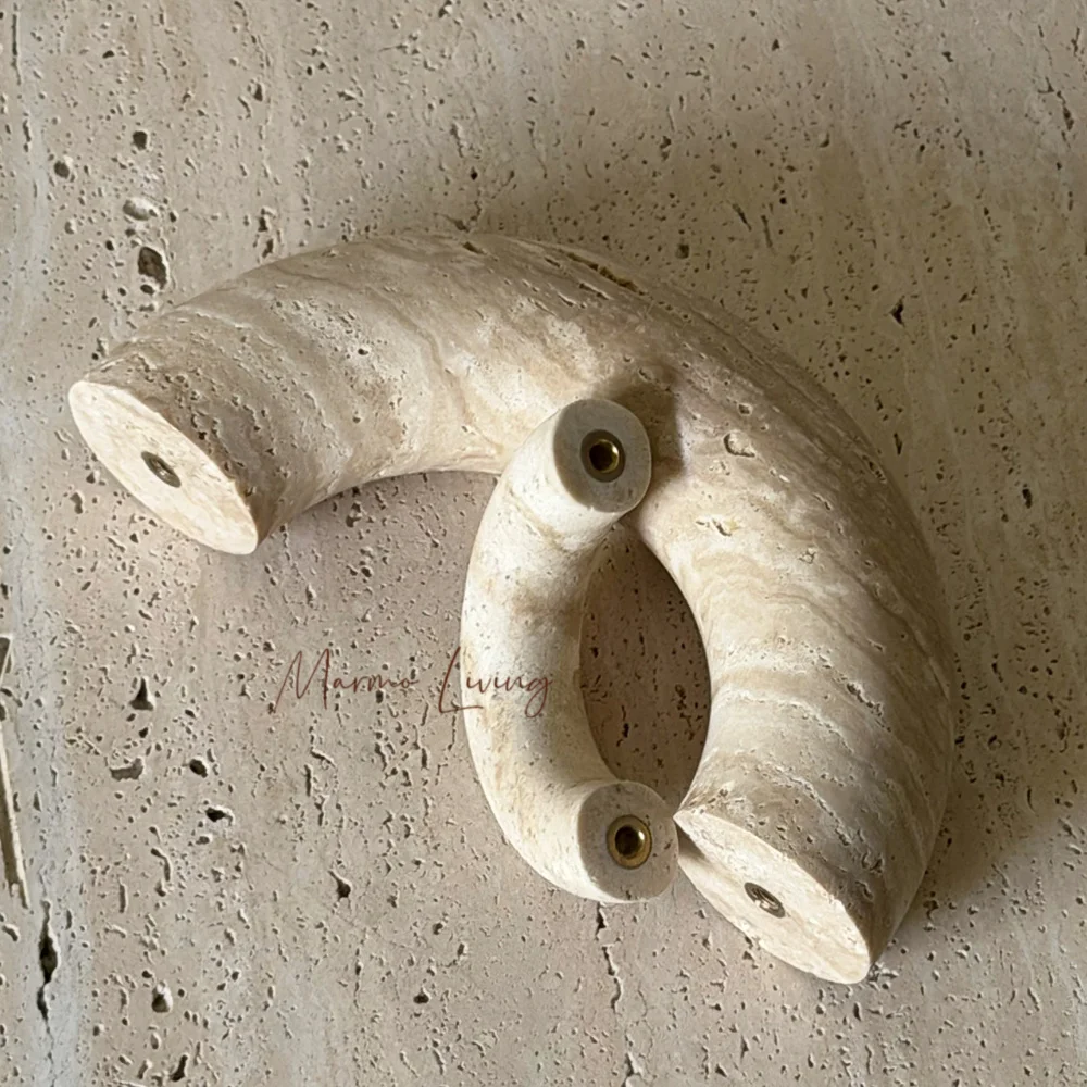 French Wabi-Sabi Natural Marble Donut Handle Travertine Stone Pull for Drawer Wardrobe Cabinet Decorative Knob