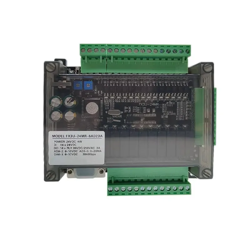 FX3U 24MR 24MT 14 Input 10 Relay Output With RS232 RS485 38400bps Relay Transistor PLC Programmable Logic Controller 6AD 2DA