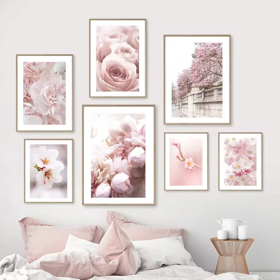 Pink Sakura Rose Peony Orchid Wall Art Canvas Painting Landscape Posters And Prints Wall Picture For Living Room Home Decoration