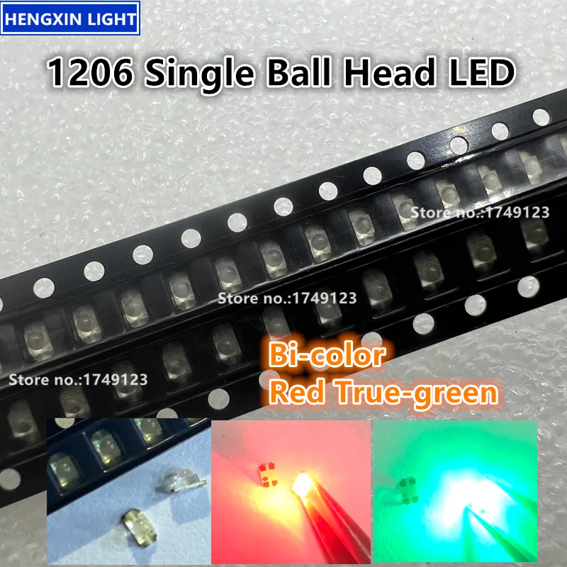 Super Bright 1206 Single Ball Head LED, Bi-color Red-Green, 3216 Small-angle Convex Head 4-Pin SMD Lamp Beads
