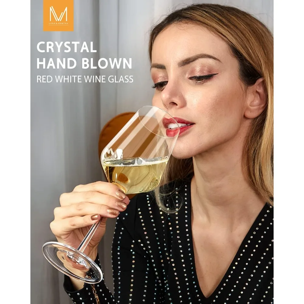 Zestaw 4 kieliszków do czerwonego wina Premium Crystal, ręcznie dmuchane, 450 ml, z długą nóżką i cienkim brzegiem, do czerwonego lub białego wina, do codziennego użytku, na wesele.