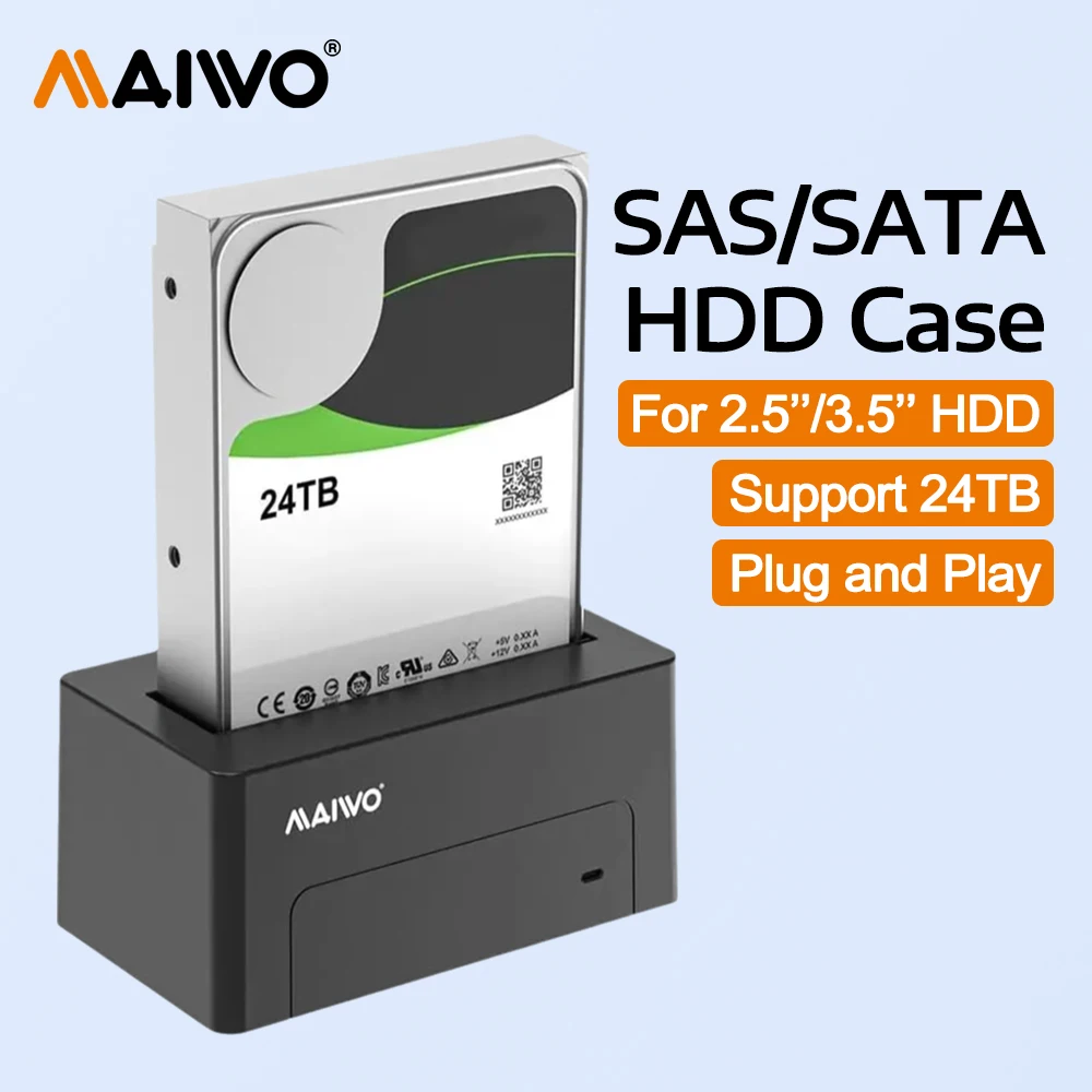 MAIWO SAS HDD Case 2.5/3.5 inch SAS/SATA HDD/SSD Docking Station with UASP 24TB Capacity SATA to USB3.0 Adapter Tool-free for PC