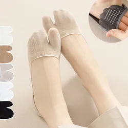 Chaussettes antidérapantes invisibles à deux orteils pour femmes, pour talons hauts, fines, couleur unie, à bout fendu, bouche peu profonde, 2 orteils, été