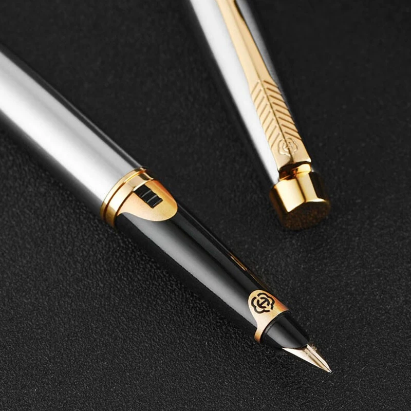 Imagem -03 - Hero 800a 12k Gold Nib Stainless Steel Fountain Pen Escrita Autêntico Gift Conjunto Business Ink Pen