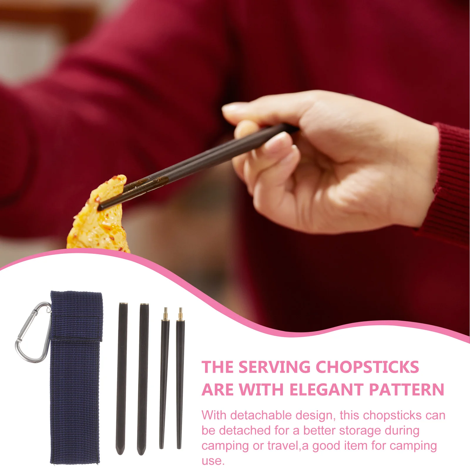 

1Pair Reusable Foldable Camping Chopsticks Portable Sturdy Wooden Metal Travel Chopsticks Detachable Design for Outdoor Use