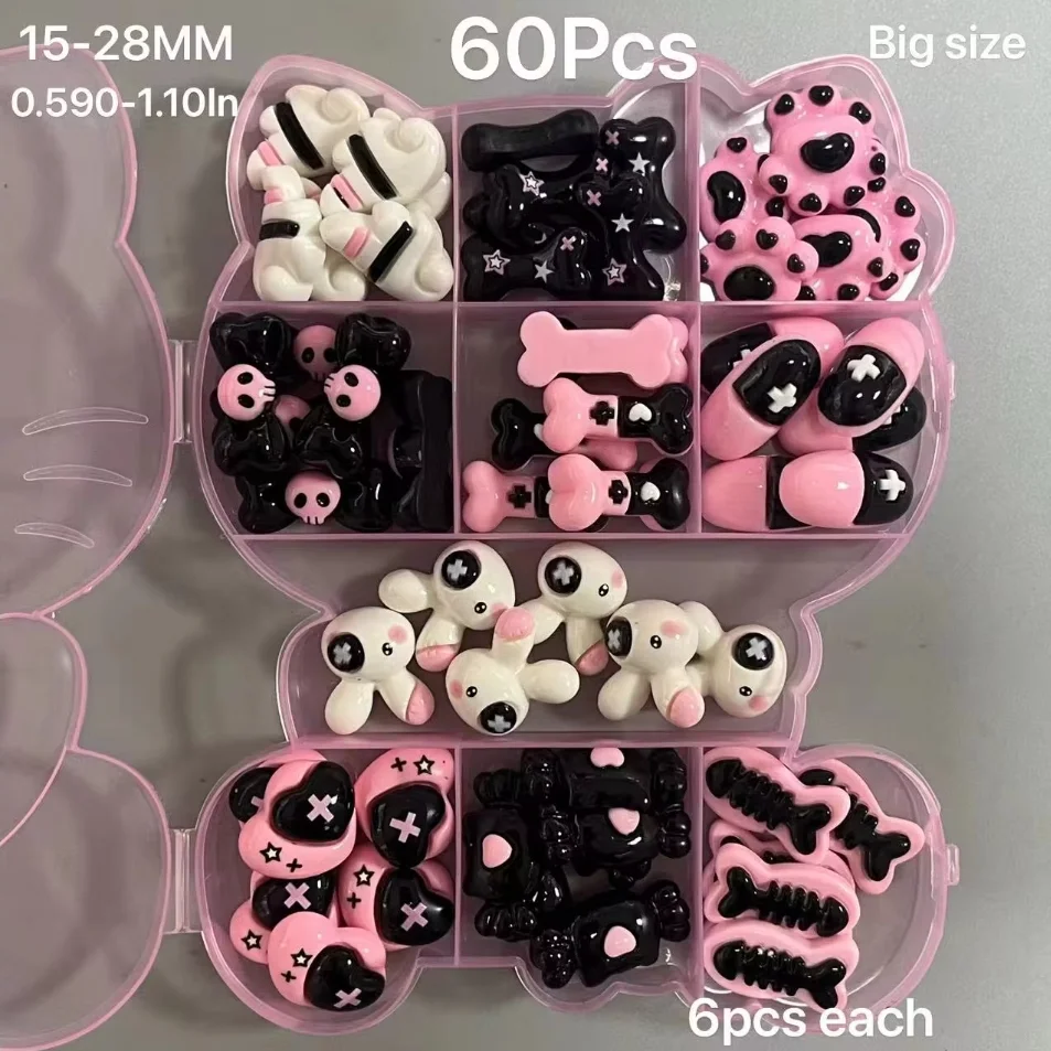 24 Grid Resin Nail Charms Set Strawberry Cake Jelly Bear Cat Candy Phone Case Decorations Star Nail Decoration Parts Bulk Supply