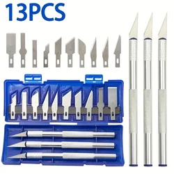 13Pcs Blades Stainless Steel Engraving Knife Set Blades Metal Blade Wood Carving Knife Blade Replacement Surgical Scalpel Craft